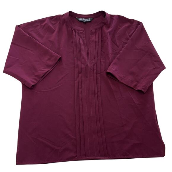Single Tops - Single Los Angeles Shirt Womens Small Burgundy Pleated Front 3/4 Sleeve Blouse